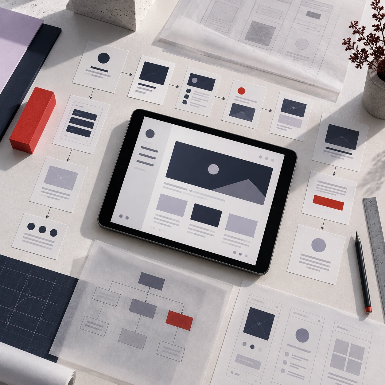 Interface planning sheets and tablet — collaborative project planning