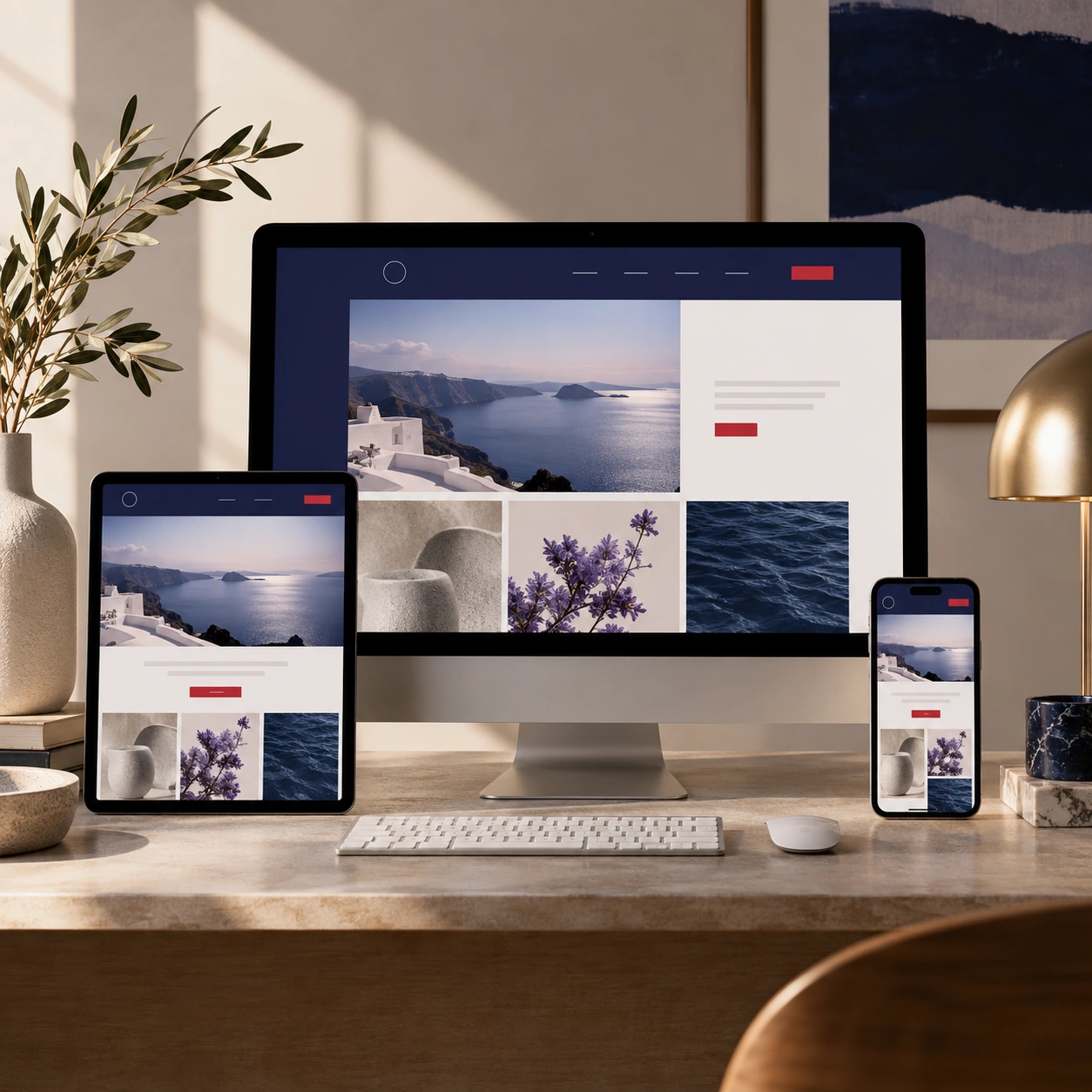 Website shown on desktop, tablet and phone