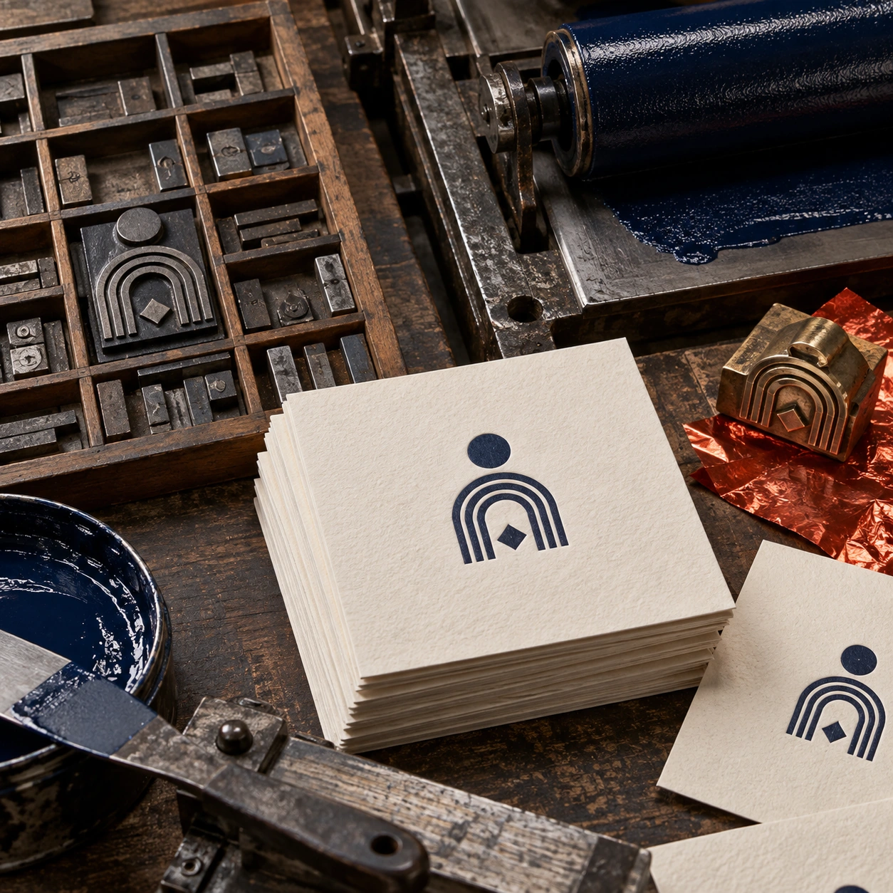Letterpress printing of brand cards — hands-on craft