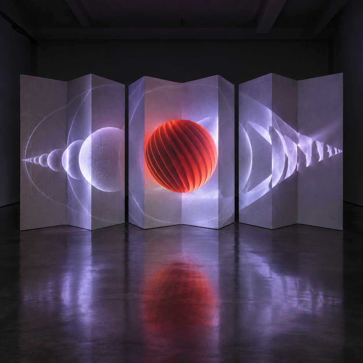 Projection mapping artwork in purple and red