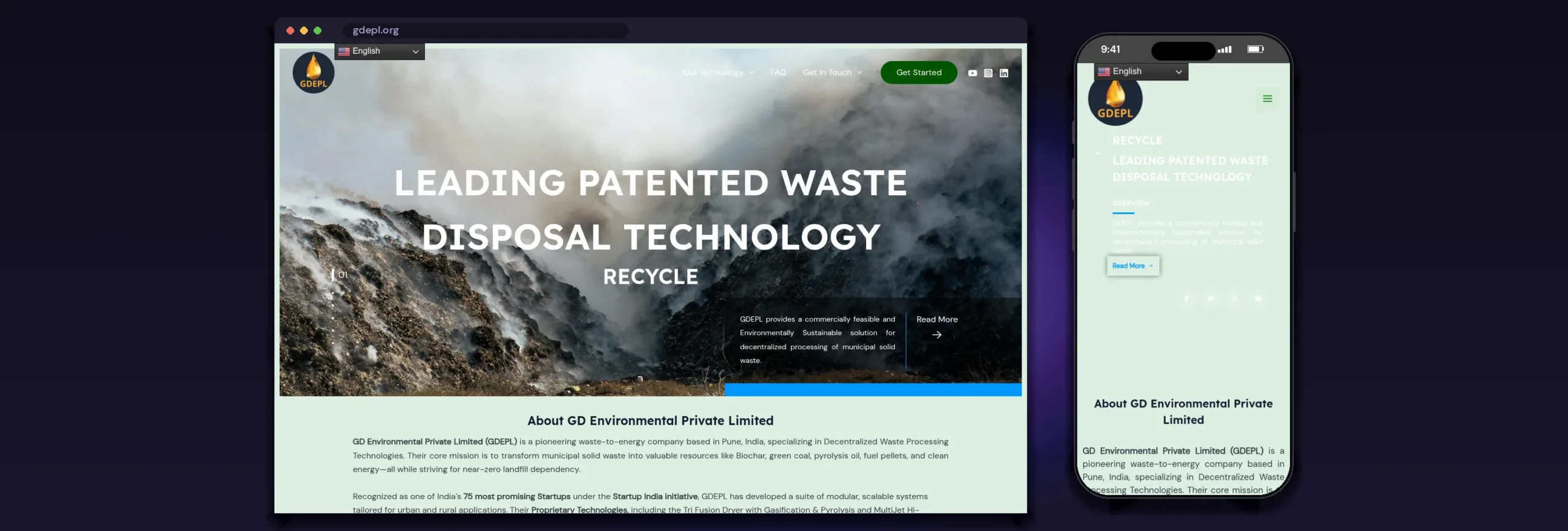GD Environmental (GDEPL) website home page on desktop and mobile