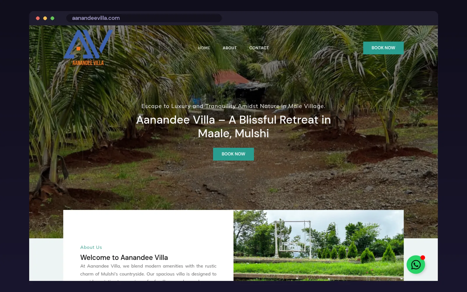 Aanandee Villa website home page