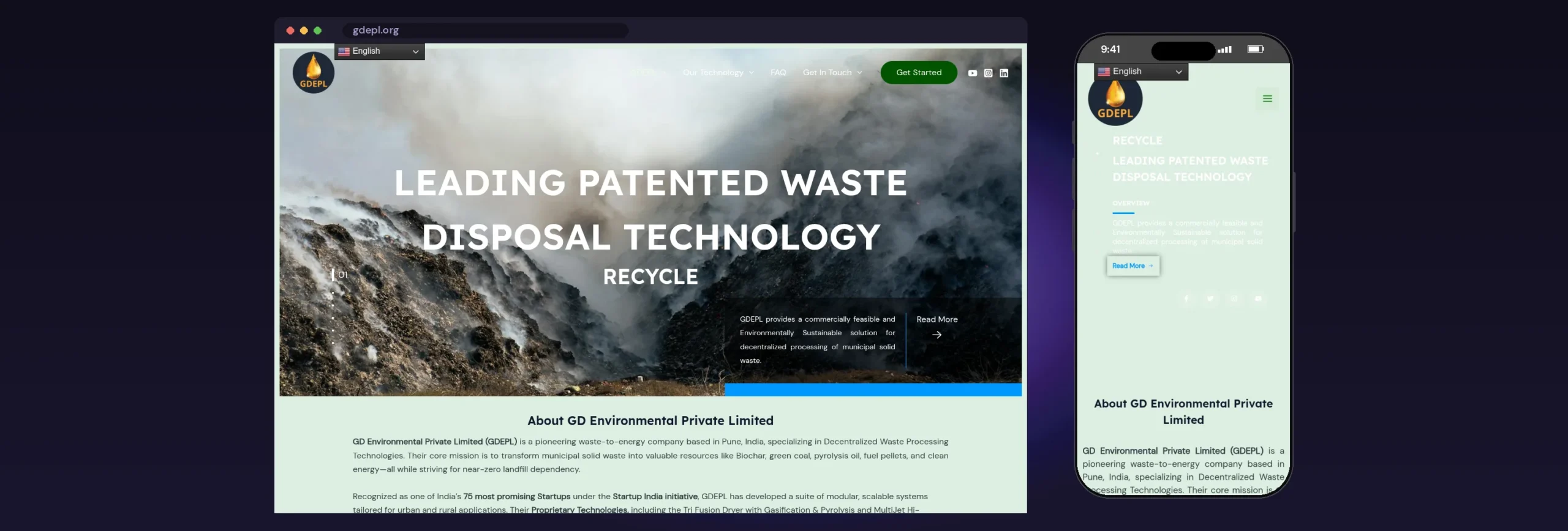 GD Environmental (GDEPL) website, Home page, on desktop and mobile
