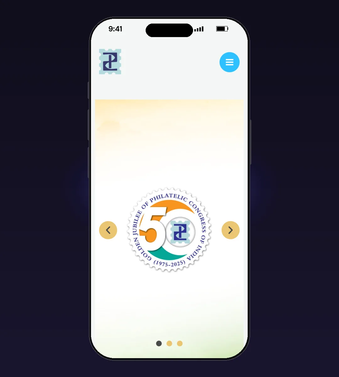 Philatelic Congress of India website, Home page, on a phone