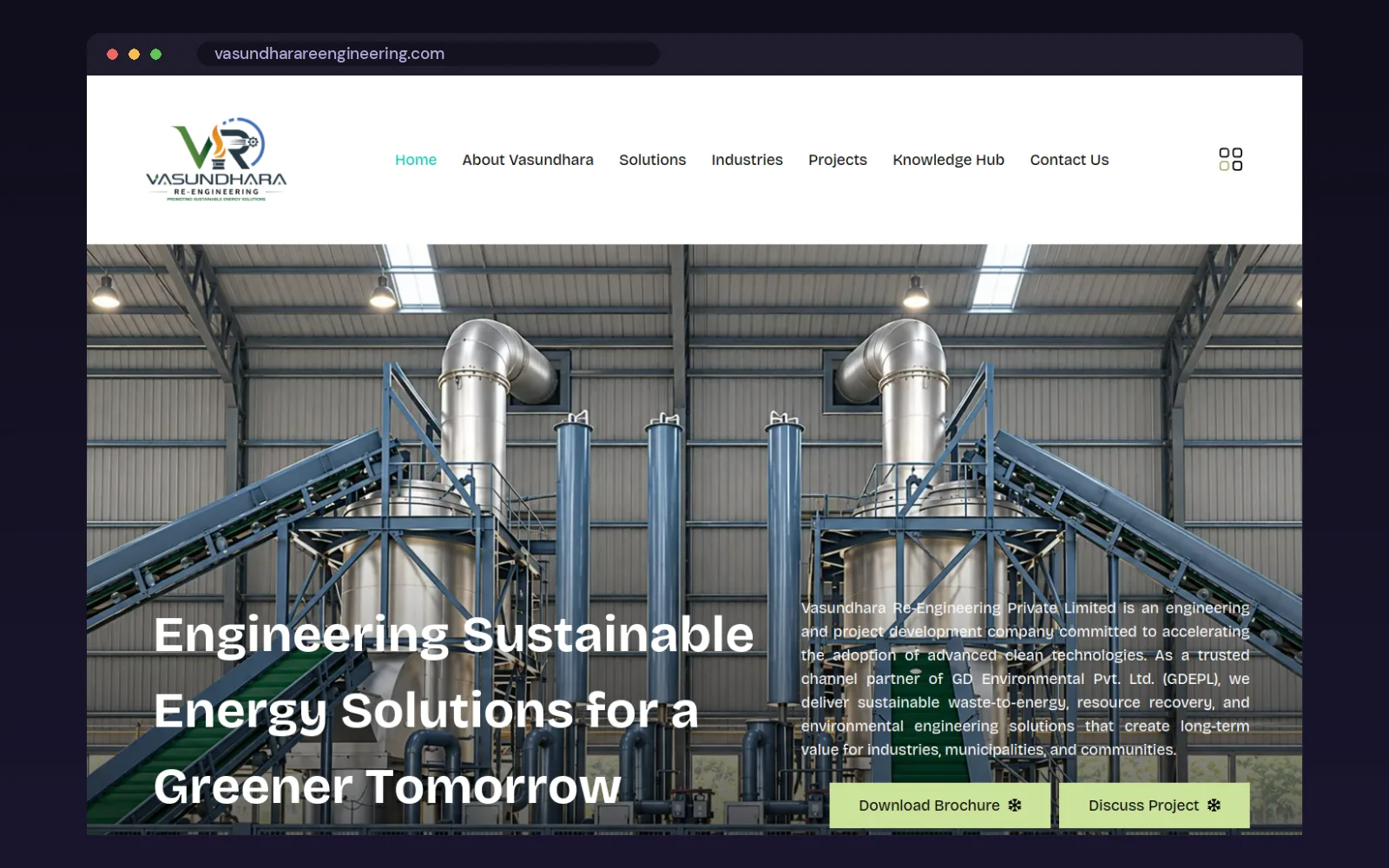 Vasundhara Re-Engineering website home page